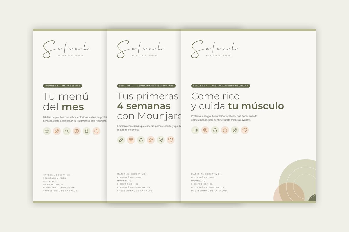 Portadas del Menú del mes y las guías Seleah para el tratamiento con Mounjaro